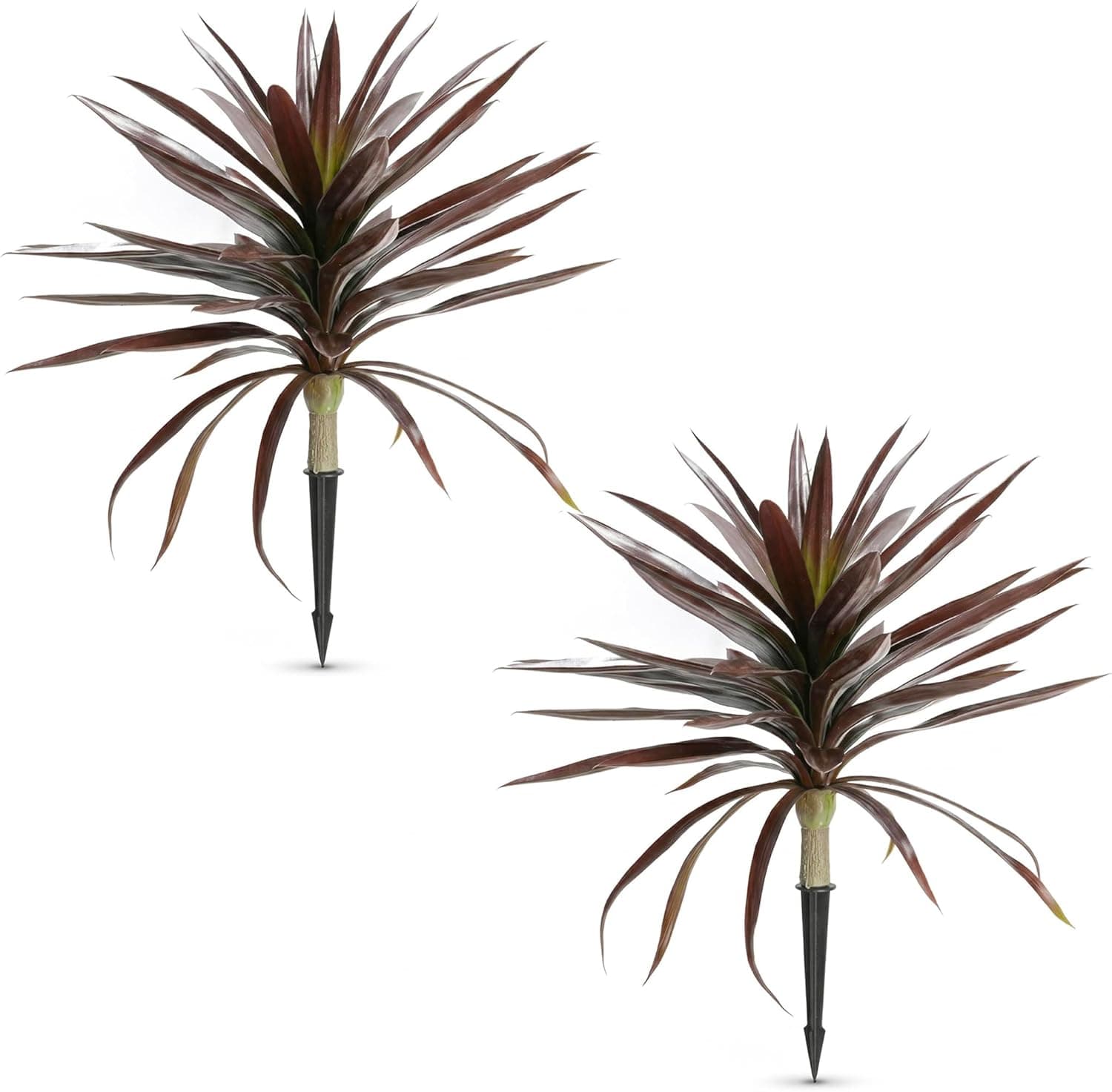2 PCS Large Lifelike Artificial Agave Plants UV Resistant Faux Unpotted Succulents for Indoor Outdoor Garden Patio Decor (Brown Red, 20 Inch)